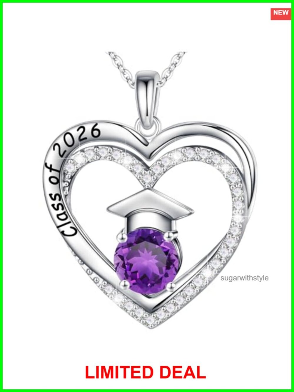 S925 Sterling Silver Heart Birthstone Pendant Necklace Graduation Gift